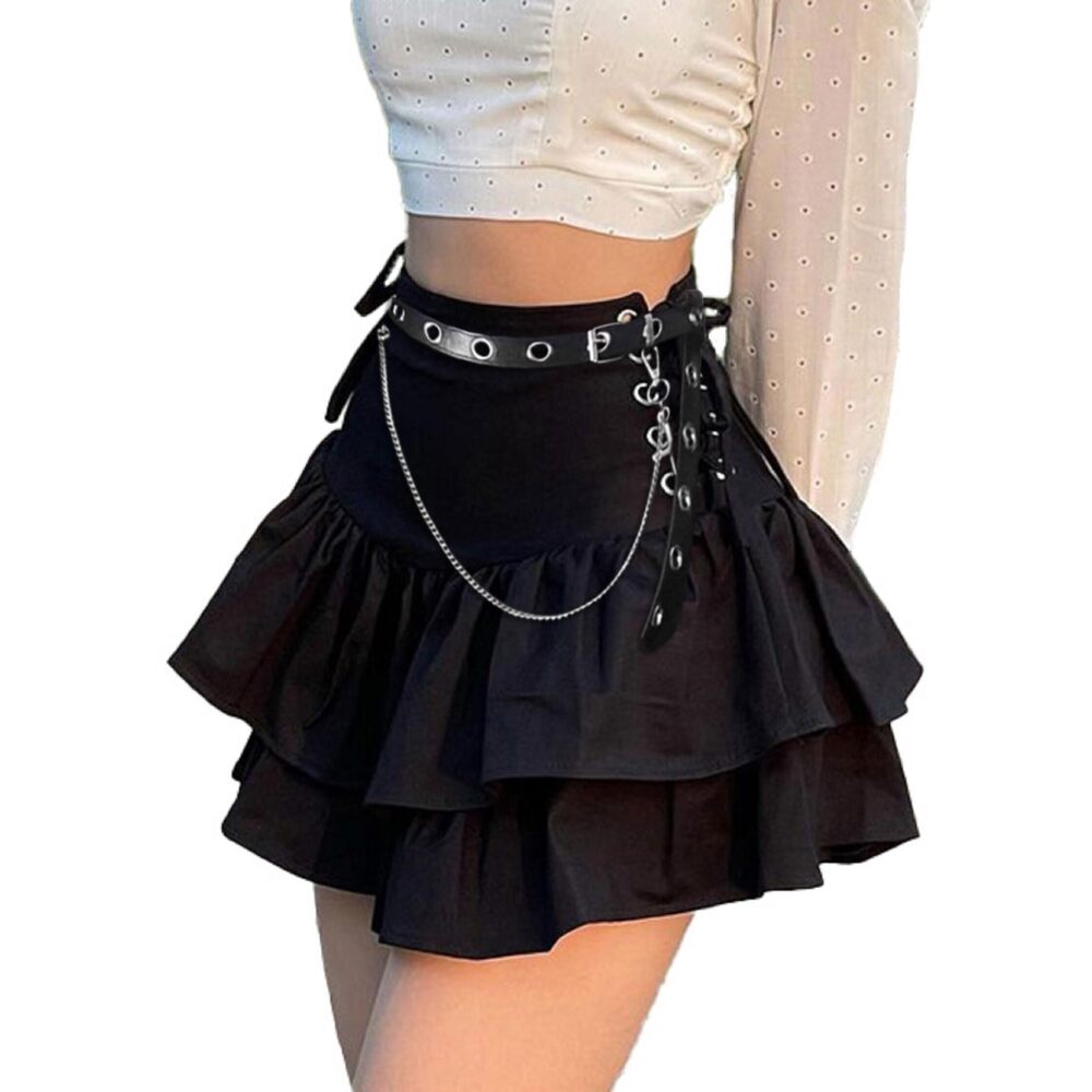 5507 Gothic Punk Skirts High Waisted Lace-Up Skirt Y2k Kawaii Mini Skirt